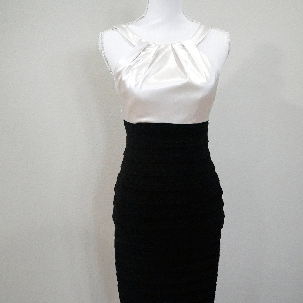 Xscape black & white cocktail dress - size 4